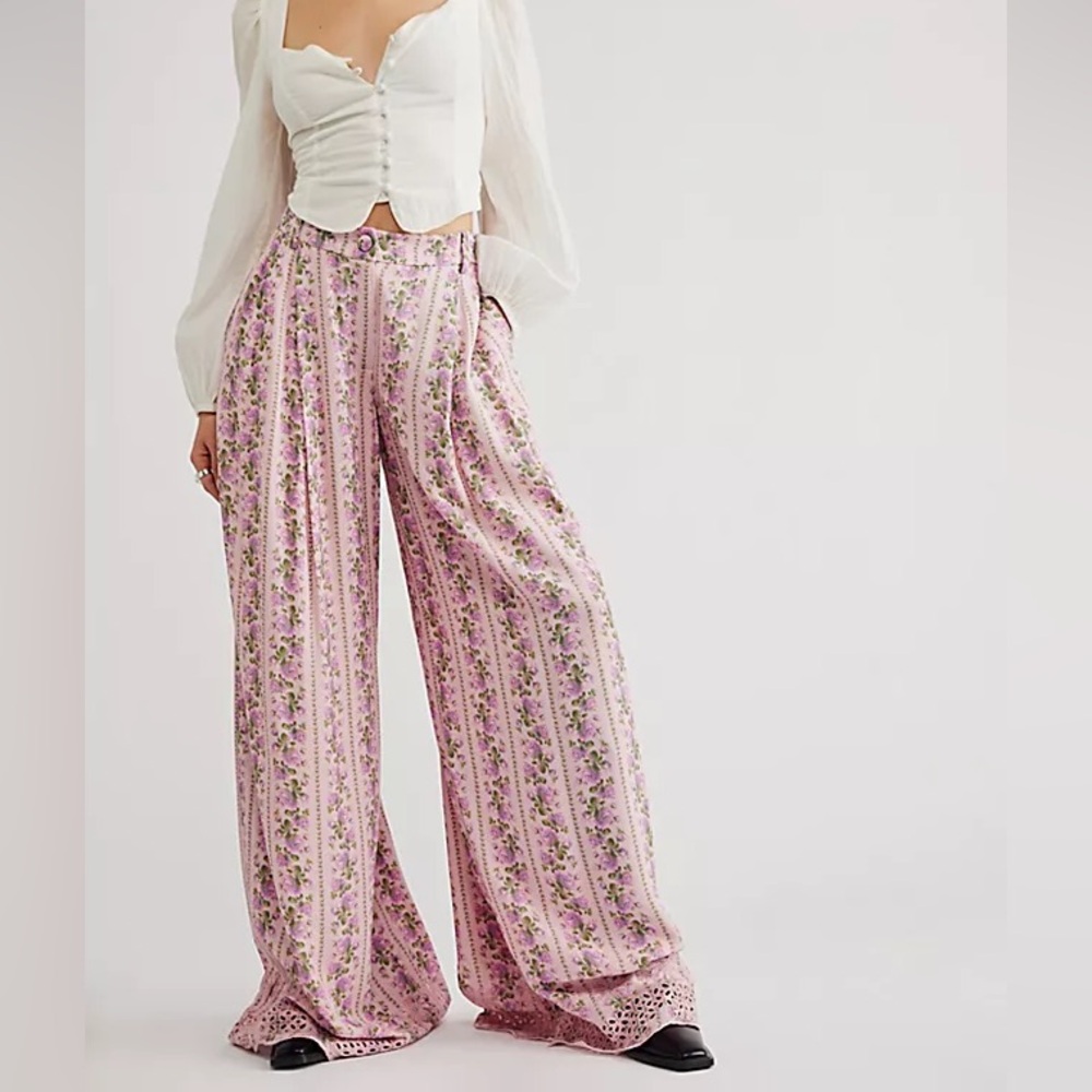 Loveshackfancy Pink Purple Heirloom Floral Print Montel Pants